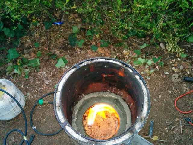 fire burning out wood + Formica used for forms.