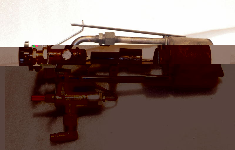 Burner Unit - side view.<br />Mixing tube in forward position - burning Diesel, Paraffin and so one