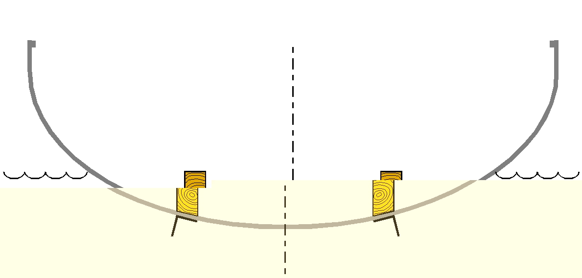 Section through fiberglass hull sailboat conversion to steamboat.